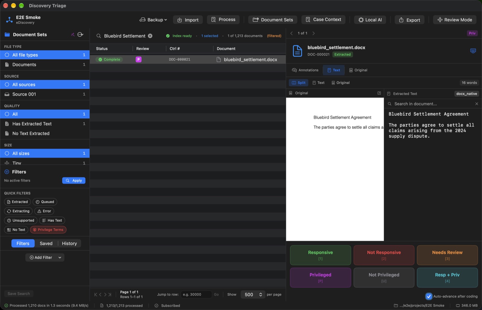 Document review screen with coding buttons